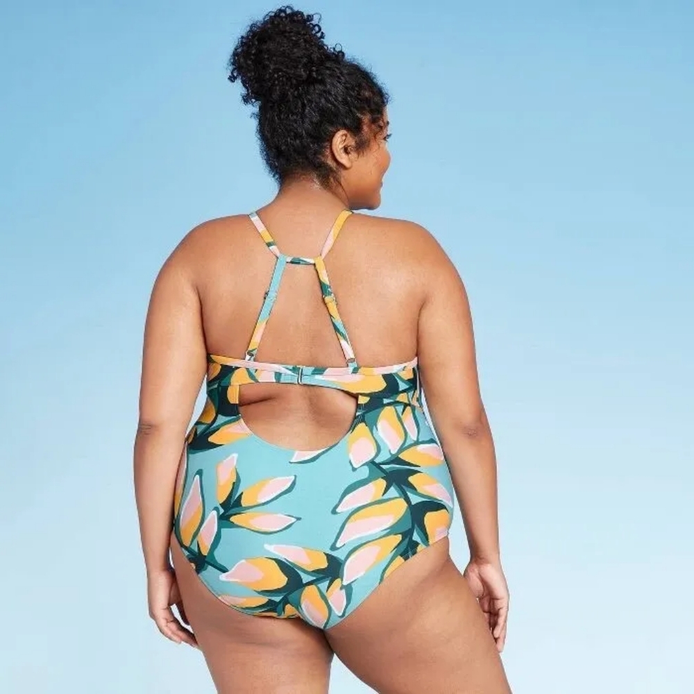 KONA SOL Floral V-Neck One-Piece Plus Curvy Full Figure Bathing Swimsuit… - Picture 1 of 11
